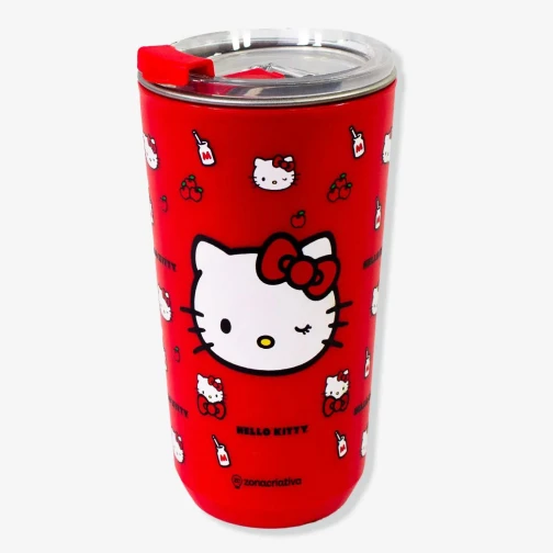 Copo com Tampa - hello kitty