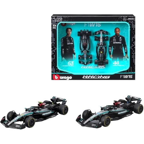 Formula 1 kit 2 carros Mercedes AMG Petronas W15 - #44 Lewis Hamilton + #63 George Russell - 2024 - Bburago 1/43