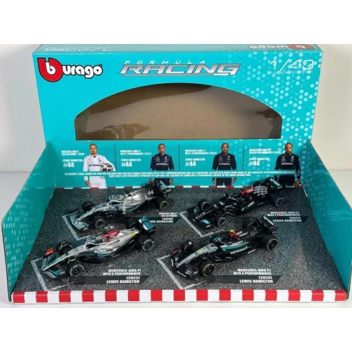 Formula 1 Conjunto Bburago 1/43 Mercedes F1 com 4 miniaturas